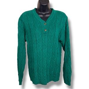Small American Weekend Green Cable Knit Blend Sweater Long Sleeve Cotton Ramie